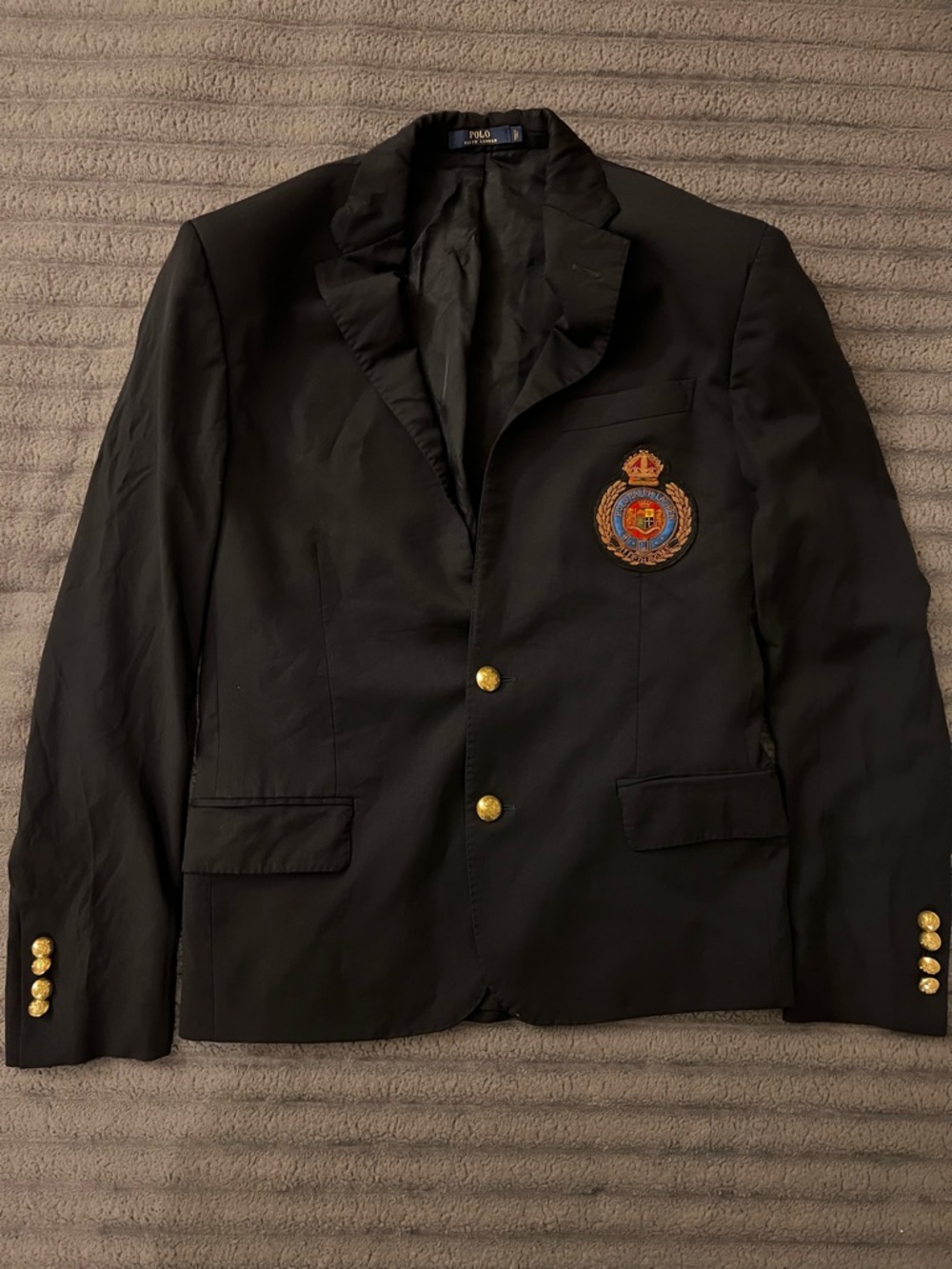 Rare Dark Navy Blue Unisex Ralph Lauren Sports Blazer Custom 38 Crest Gold Crown